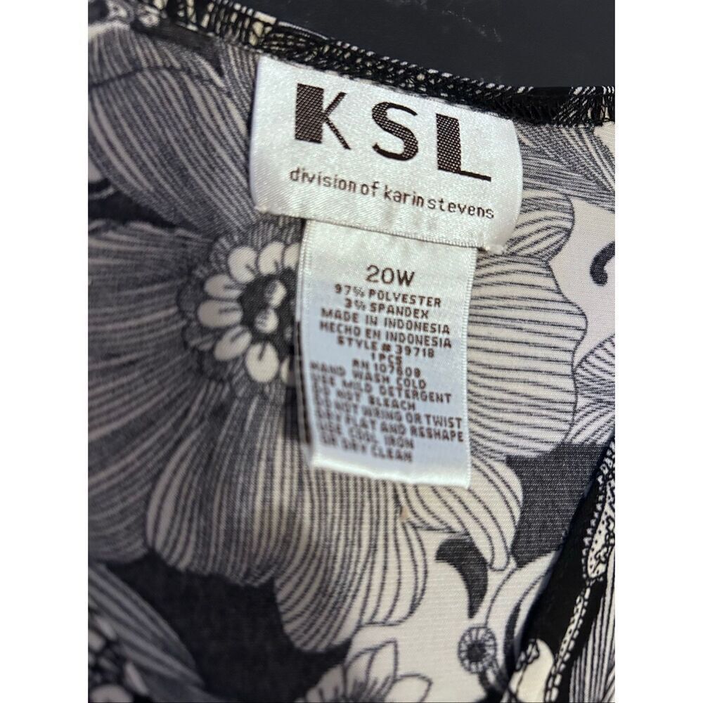 KSL Karin Stevens Plus Size 20W Black & White Floral Faux Wrap Midi Dress - Picture 9 of 10
